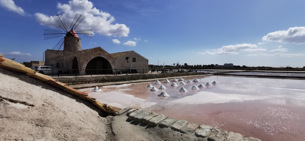 Sicilian Salt Mills and Salt Pans near Trapani and Paceco - Italian Notes